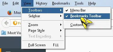 bookmarks firefox toolbar bar gone mozilla techyv uncheck option then check which